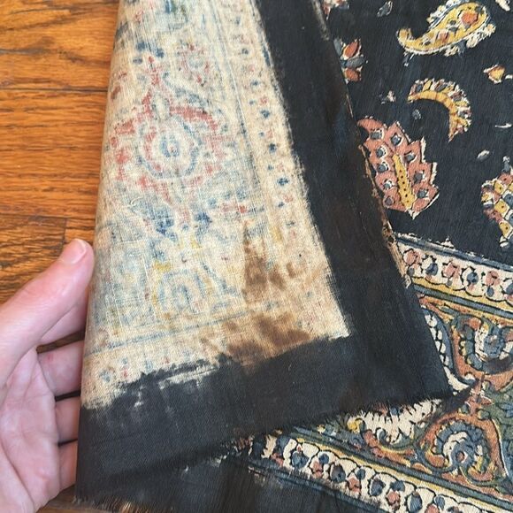 Vintage 1940s Handblocked India Cotton Boho Scarf - Picture 3 of 9